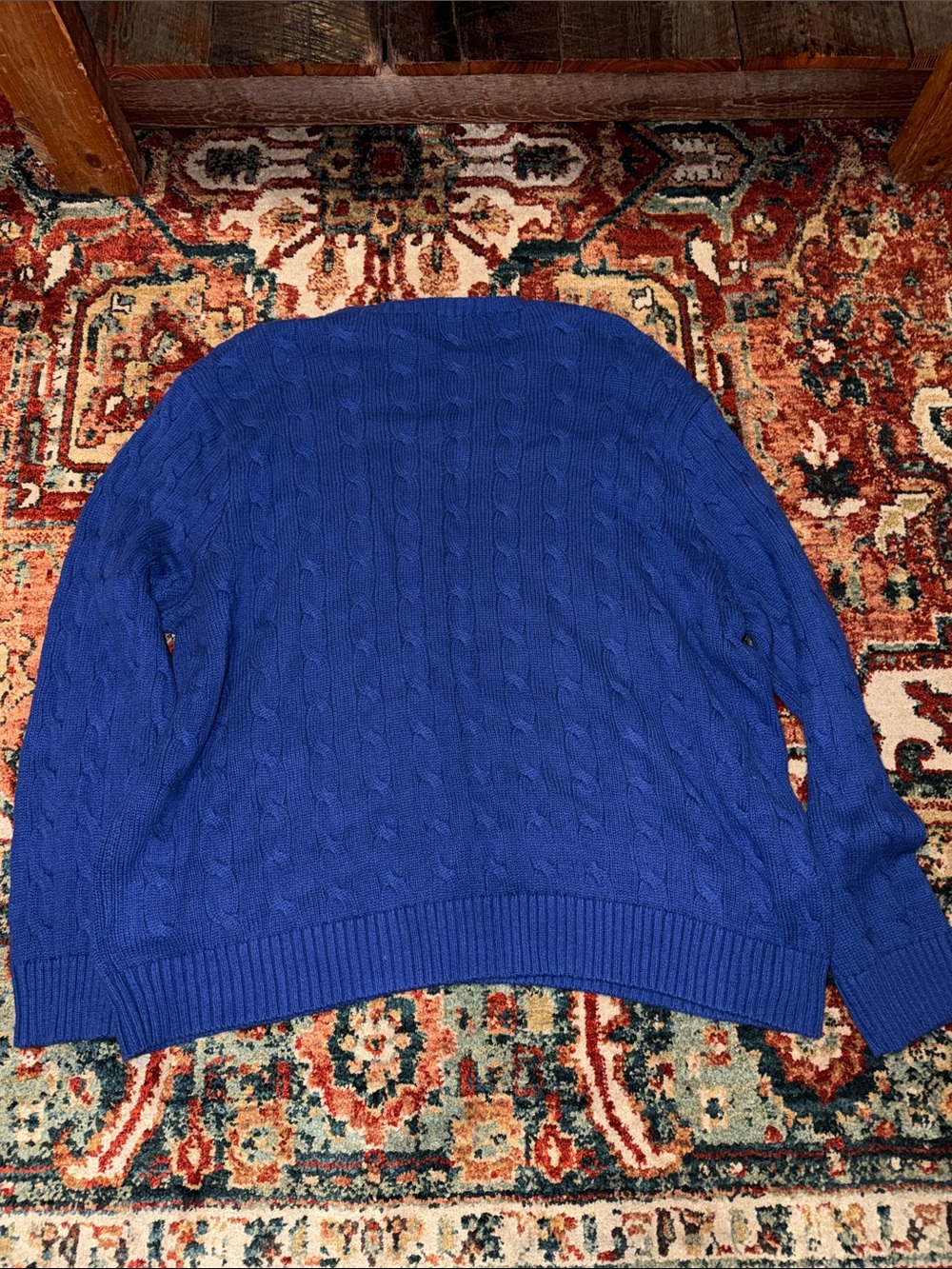 Polo by Ralph Lauren Crewneck Cable Knit Sweater - Blue with Orange Pony - Picture 3 of 3